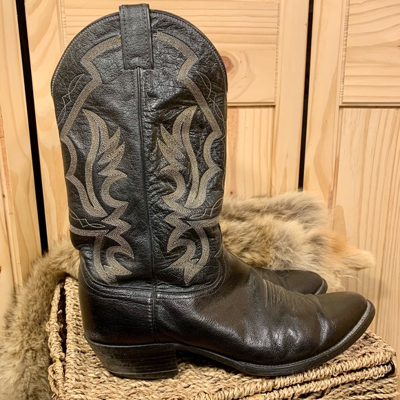 Justin Boots Other - Vintage Justin Leather Western Black Cowboy Boots Leather Soles -Men's Size 13